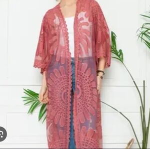Artesia Lace Duster Cover-up Kimono M blush pink